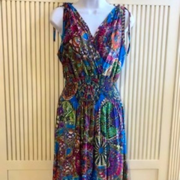 Colorful mid-length summer dress- L - Picture 1 of 3
